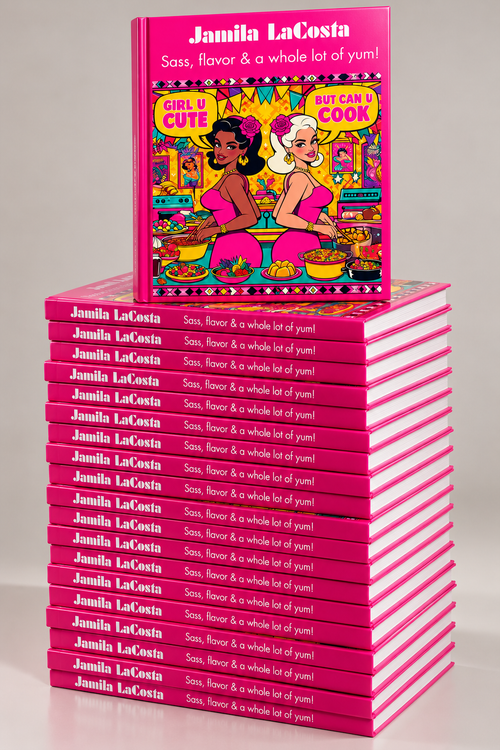 Stack of Girl U Cute But Can U Cook hardcover cookbooks with one book standing on top