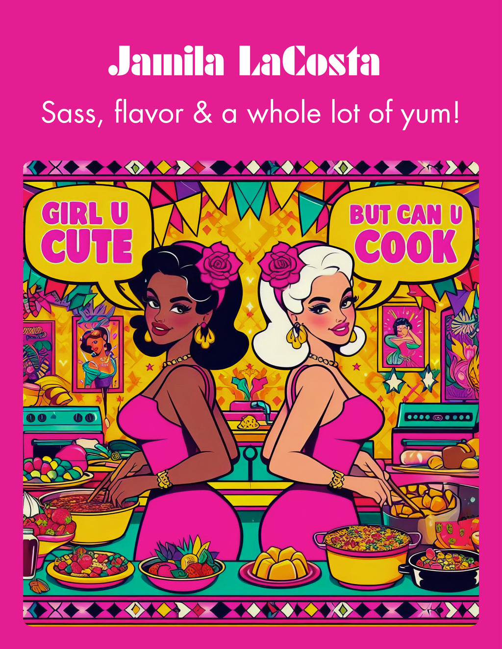 Girl U Cute But Can U Cook cookbook cover, original artwork