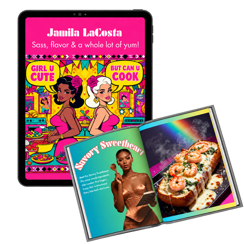 Girl U Cute But Can U Cook digital cookbook in a tablet, with the book open