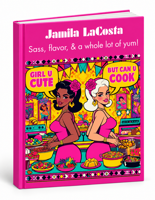 Girl U Cute But Can U Cook digital cookbook cover mockup by Jamila LaCosta